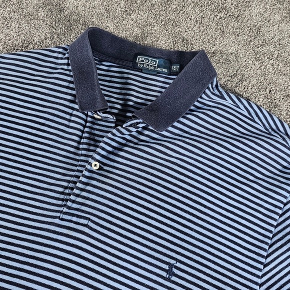 Polo Ralph Lauren Other - Polo Ralph Lauren Golf Polo Shirt Mens 2XLT Blue Striped ribbed cuffs&collar s/s